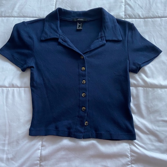 Forever 21 Tops - Forever 21 navy blue collared button up short sleeve top